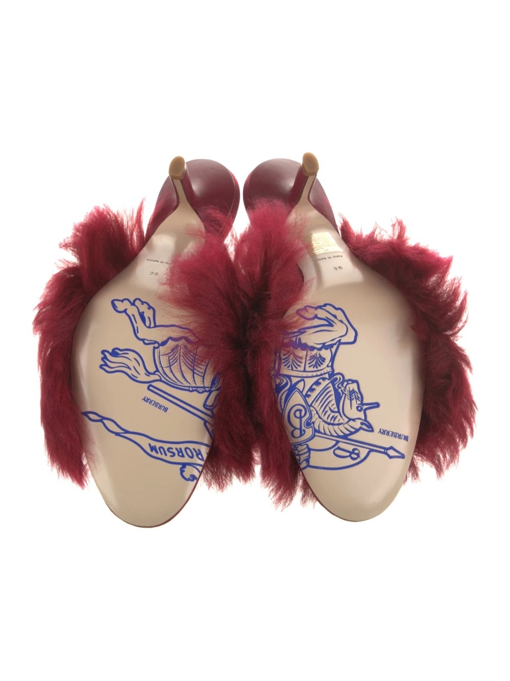 Burberry Burgundy Faux Fur Slide Mule - Picture 2 of 3